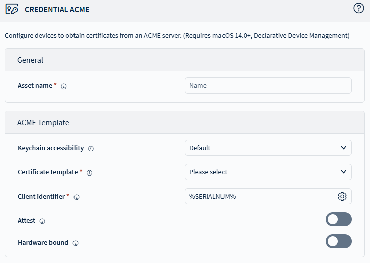 ACME Credentials profile configuration