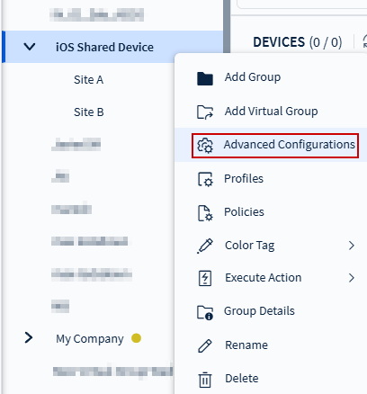 Choosing Advanced Configurations option