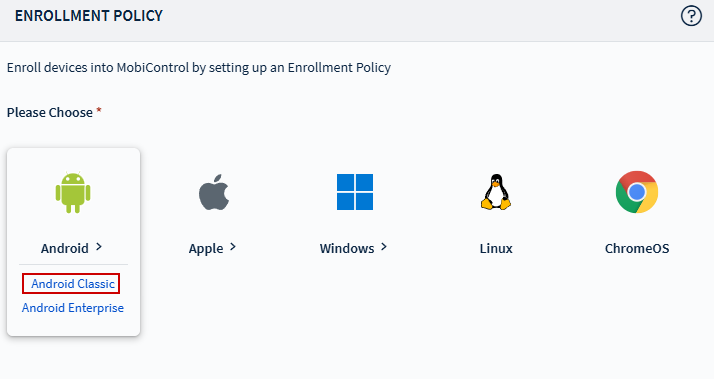 Adding an Android Classic Device
