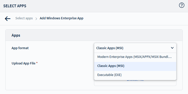 Selecting Classic Apps