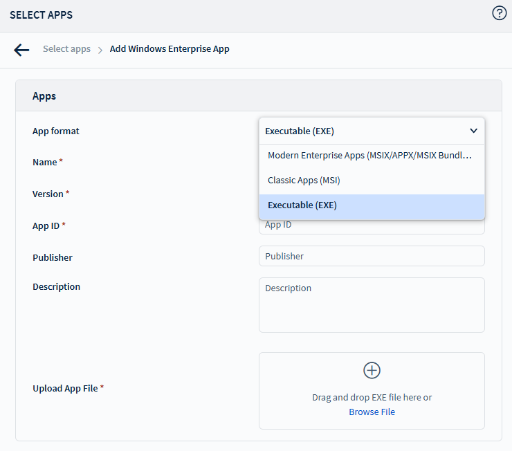 Selecting an EXE Application