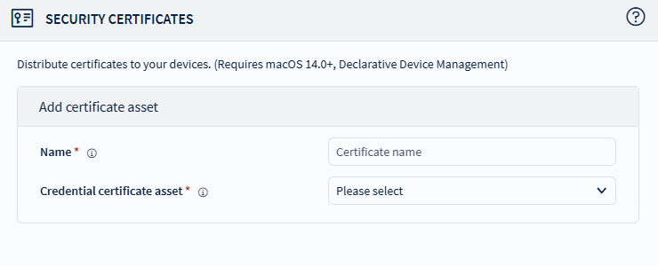 Security Certificates settings