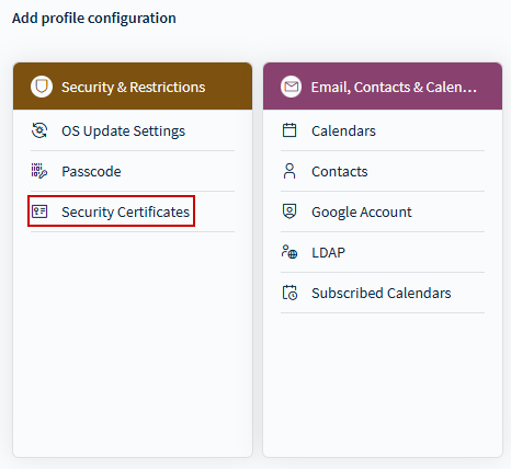 Security Certificates configuration