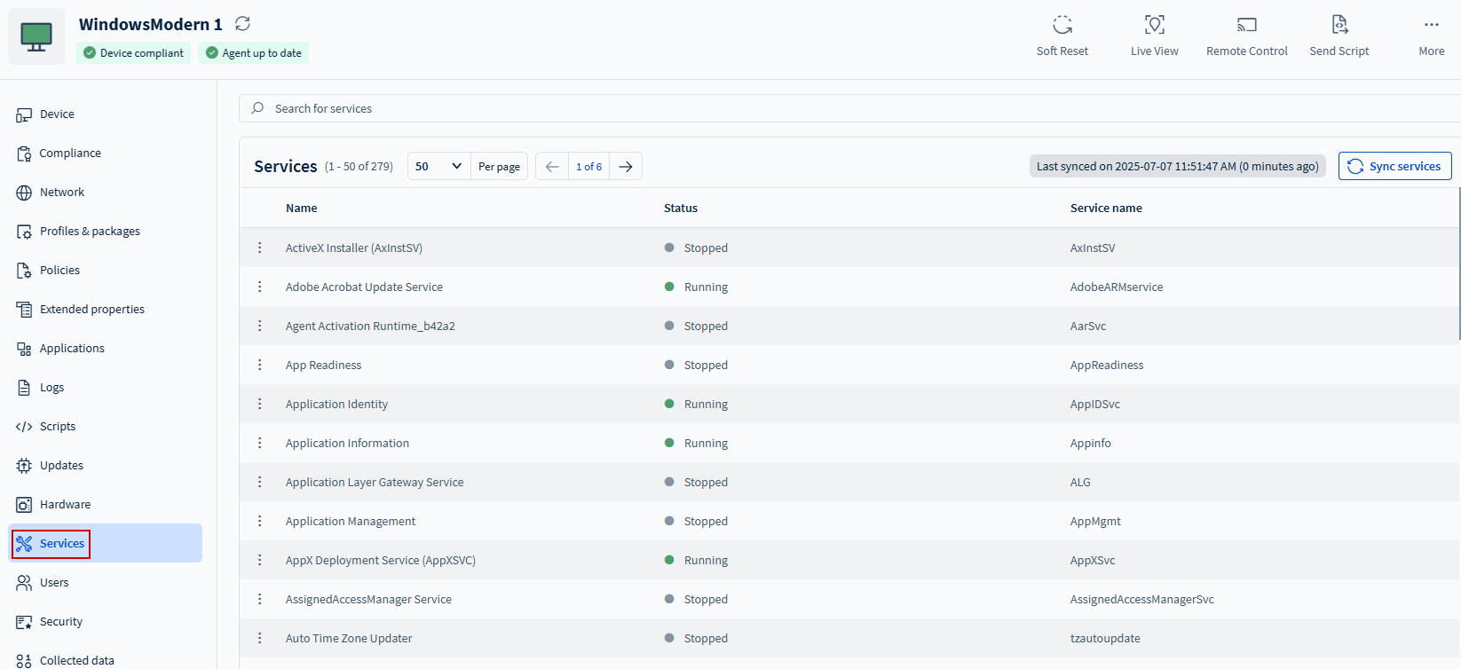 The Services Tab