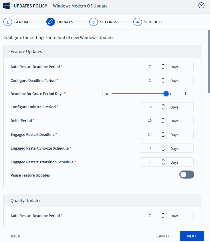 Configuring Updates tab