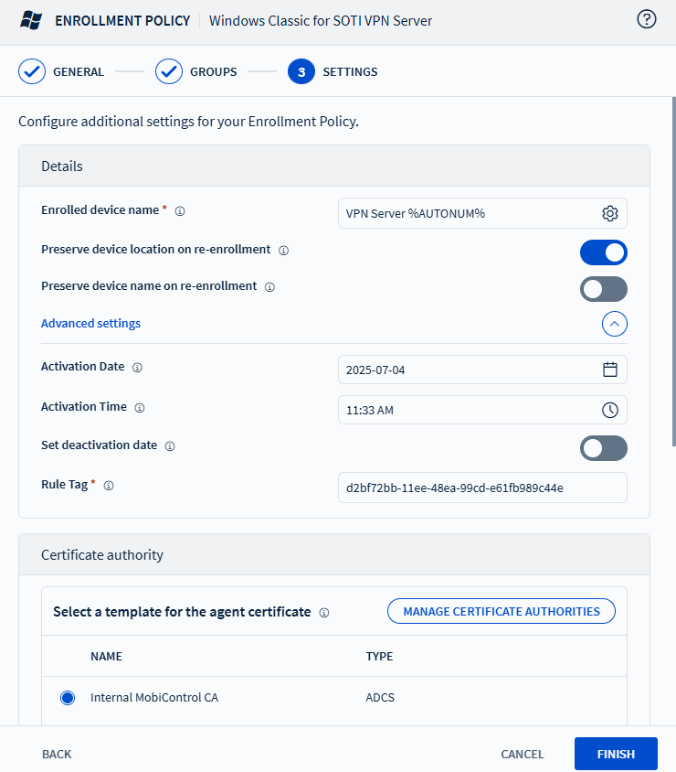 Configuring VPN settings