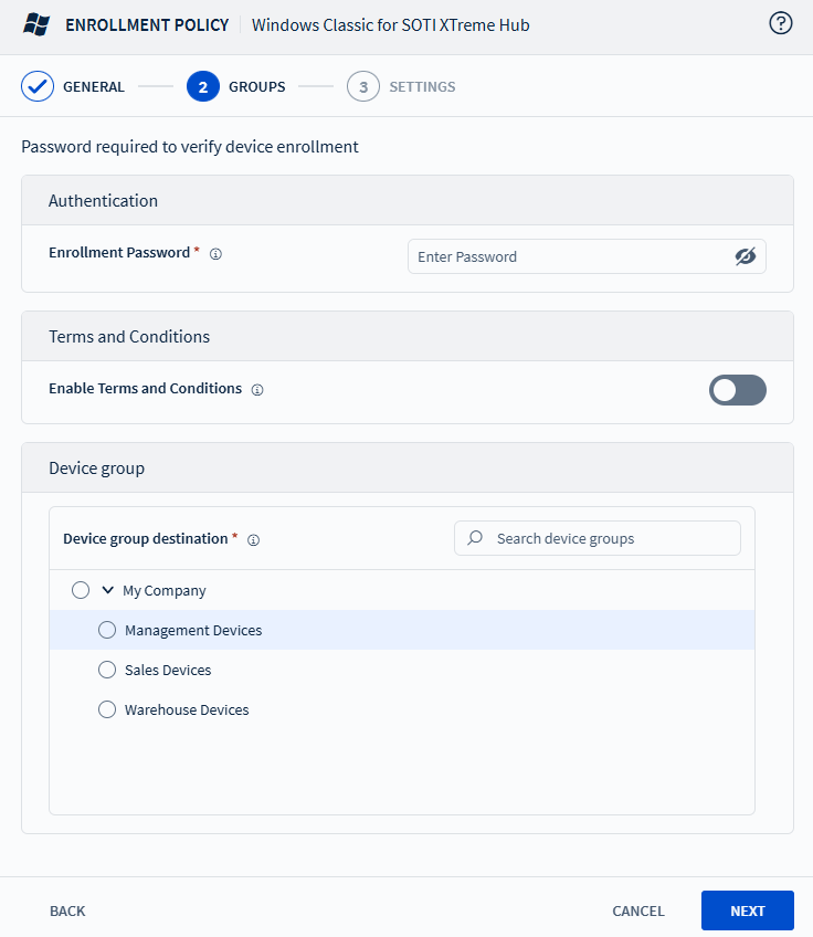 Authentication and Device Group card