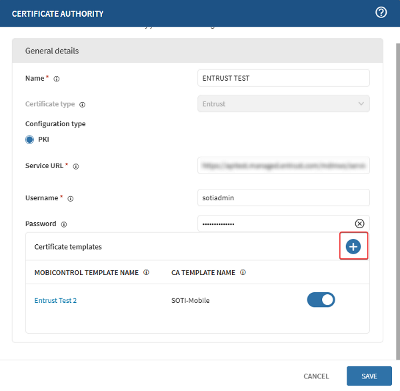 Adding a certificate template.