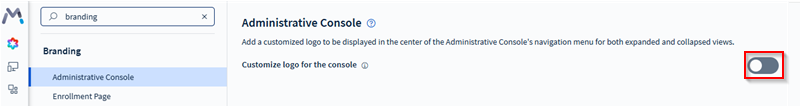 Enabling the customize logo for the console toggle in the Administrative Console section of the web console.