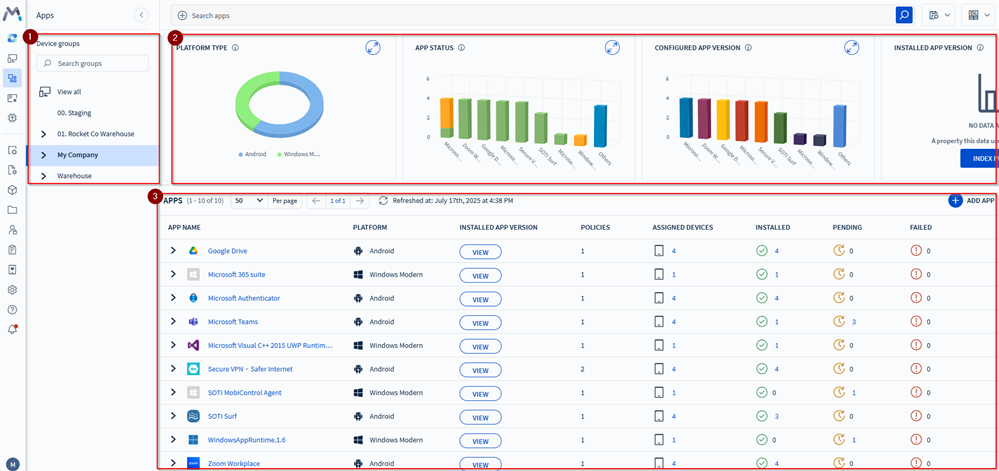 Viewing the Apps Dashboard.