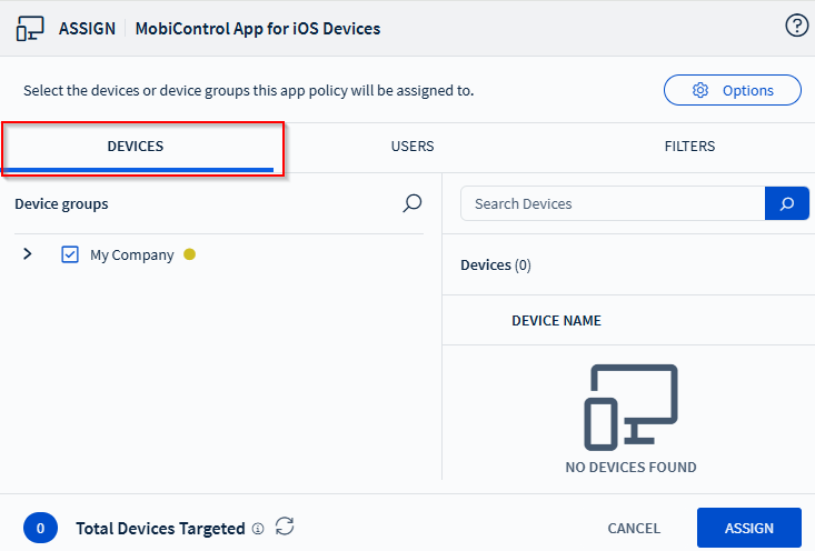 Assigning an App Policy to a Device Group