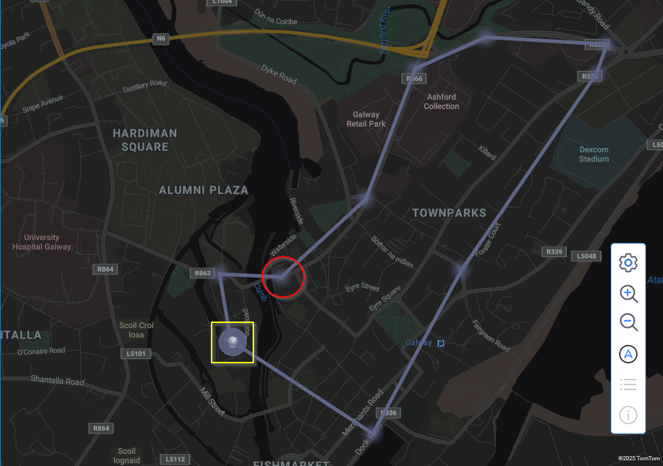 View the device details from the device icon or any of the vertices on the route