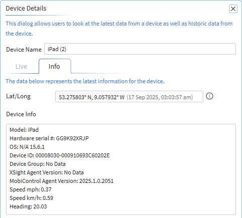 View the device details from the device icon or any of the vertices on the route