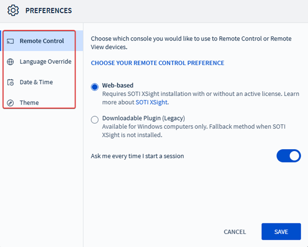 The Preferences menu.