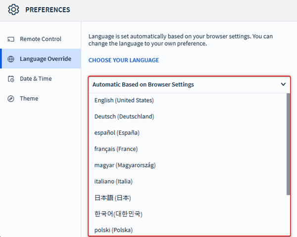 Overriding the default browser language.