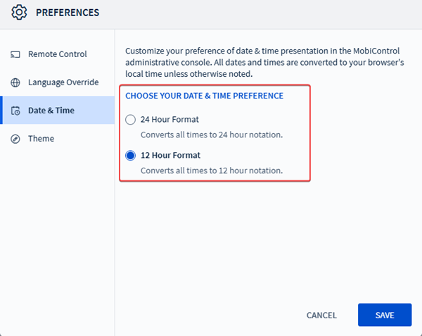 Selecting your time notation.
