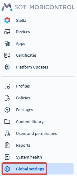 Select Global Settings from the SOTI MobiControl web console
