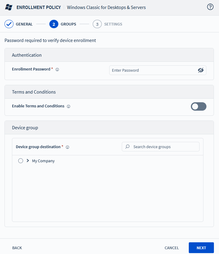 Groups tab settings