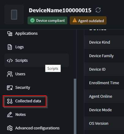 Select the Collected data tab in the Device Details page