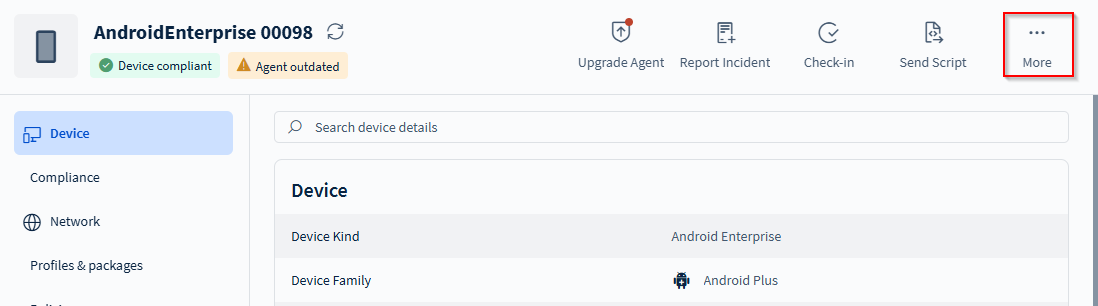 Selecting More in the device information window.