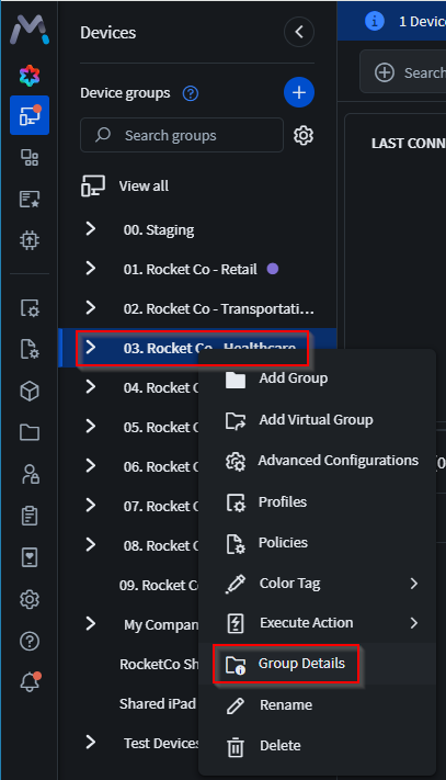 Right-click on the device group and select Group Details.