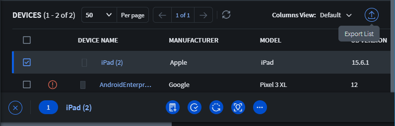 Select a device in the Devices panel