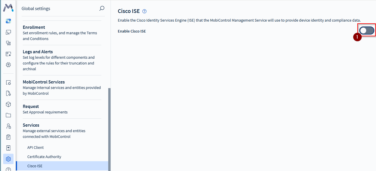 Cisco ISE toggle button in Global Settings.