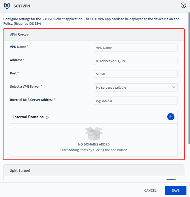 The VPN Server section in the VPN profile payload.