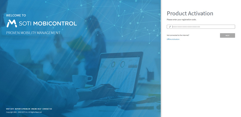 SOTI MobiControl Product Activation front page