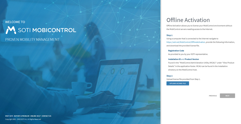 SOTI MobiControl Product Activation: Offline Activation page