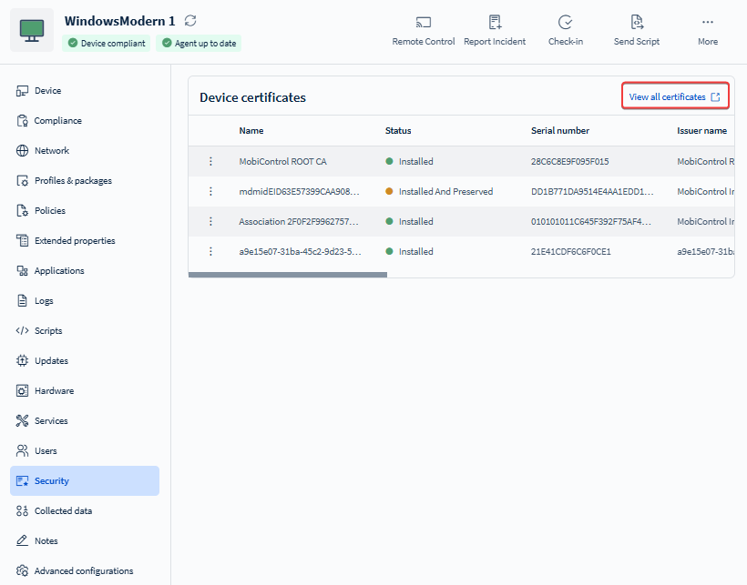 Navigating to the certificates dashboard.