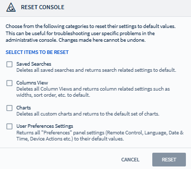 Selecting console reset preferences.