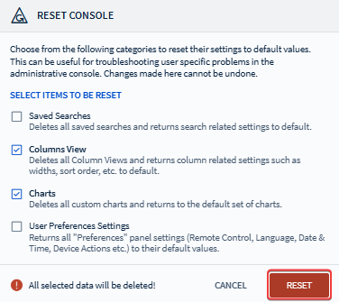 Confirming web console reset.