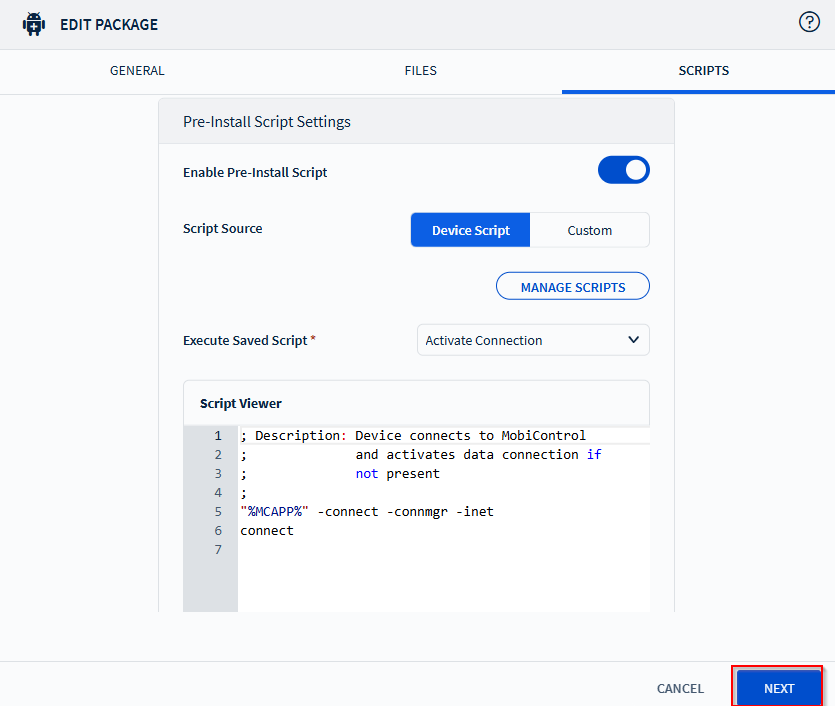 Adding scripts on the package.