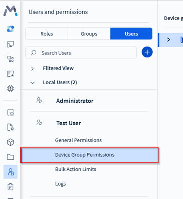 Selecting Device Group Permissions for the account