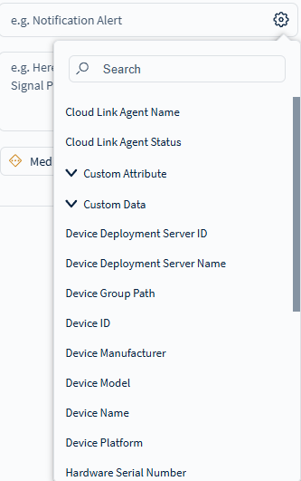 Macro dropdown list when selecting the macro icon