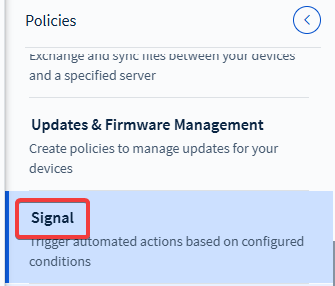 Selecting Signal from the policies menu.