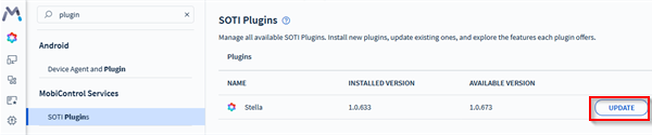 SOTI Plugins update button.