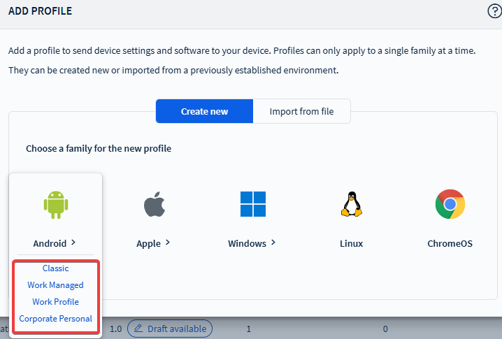 Selecting an android platform