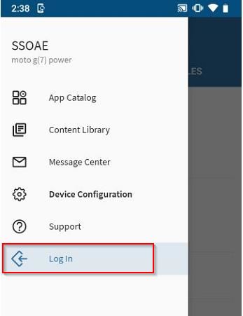 Single Signon log in screen on device