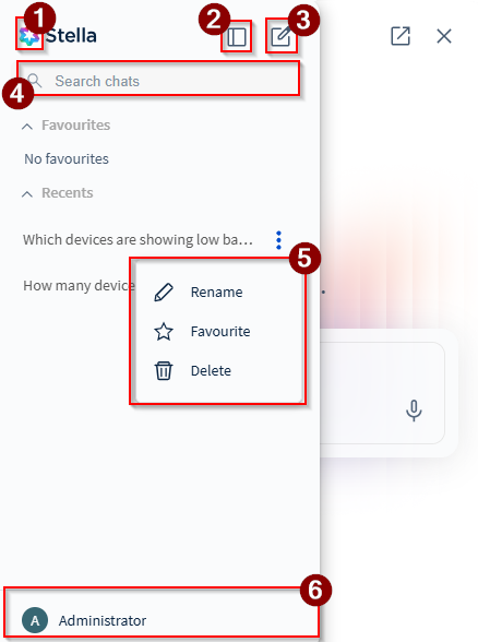 Viewing the side menu options for Stella.
