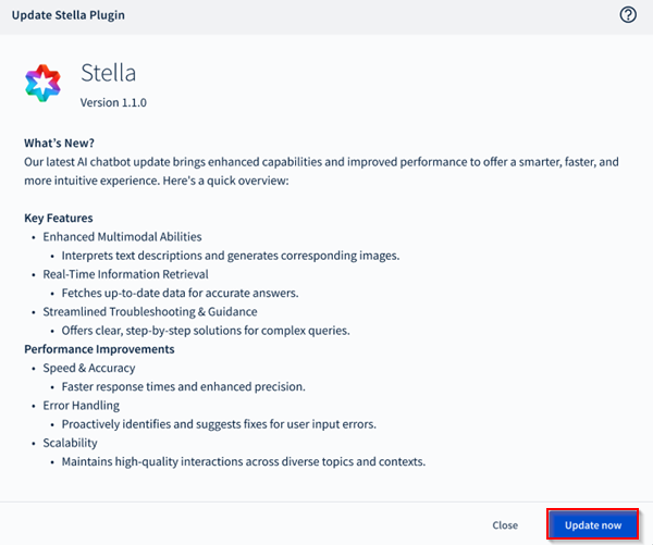 Selecting Update Now in the Update Stella Plugin window.
