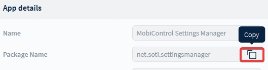 select to copy the package name for later use