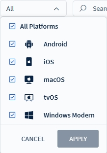 Select a filter to see applications per device platform