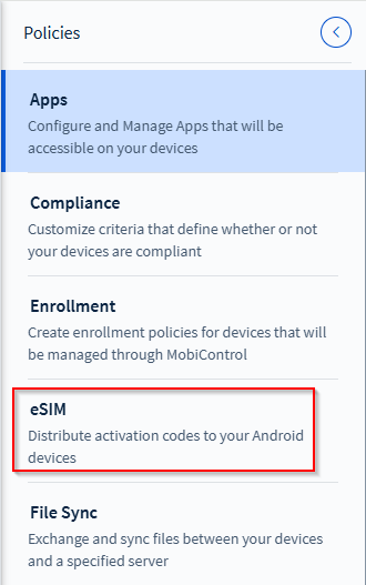 In the Policies screen, select eSIM