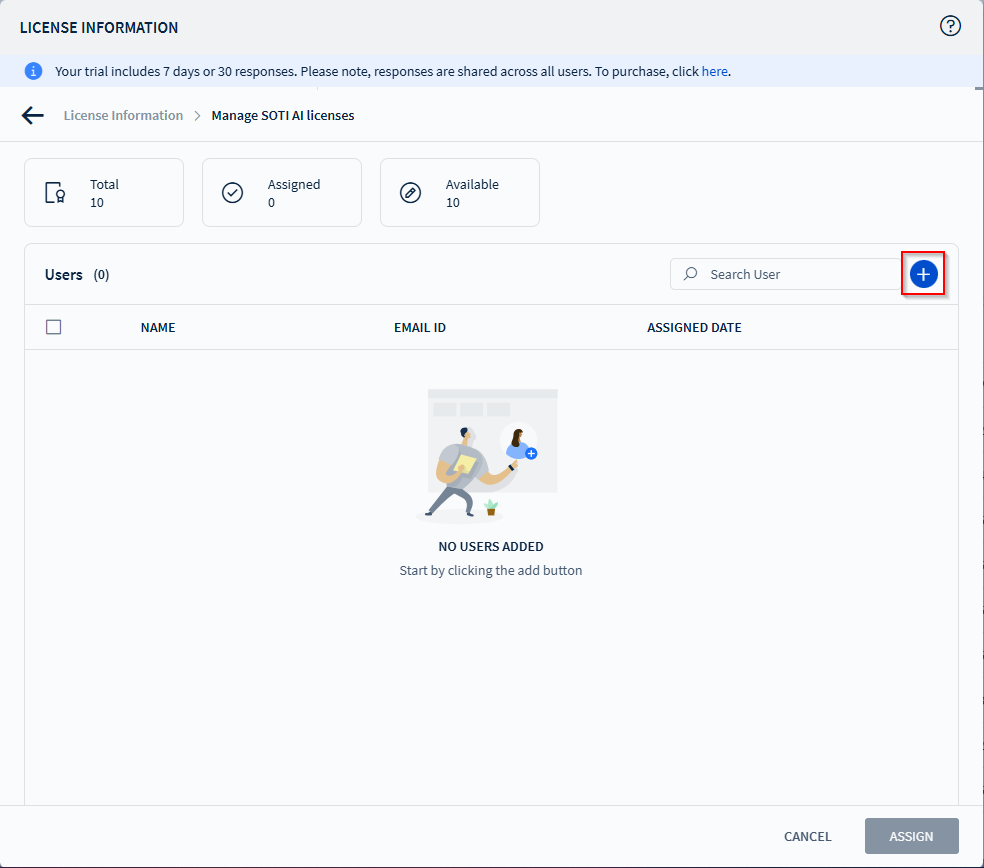 The SOTI AI License Information screen