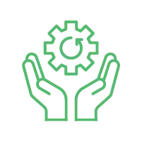 Icon of two hands holding up a gear