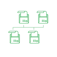 Icon of many printers being accessed by one network