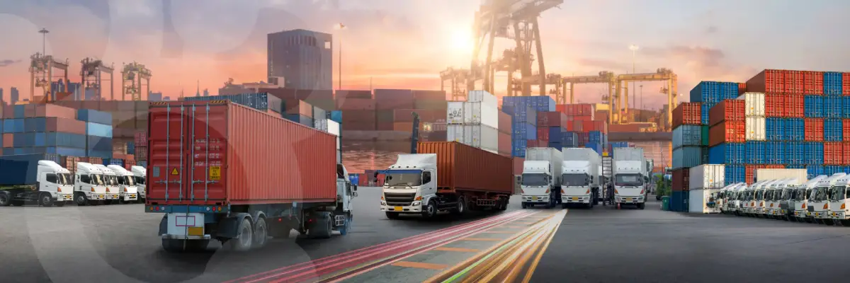 Trucks in a cargo lot