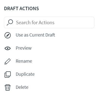 Saved drafts actions menu
